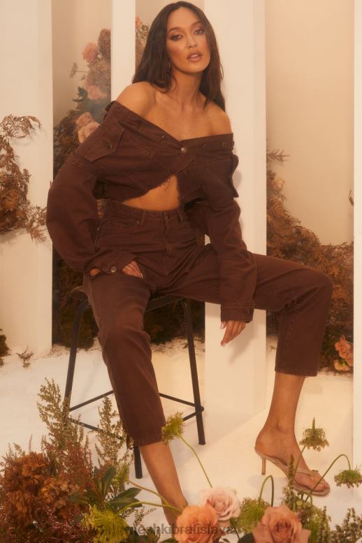 Meshki millicent plain rigid mom jeans oblečenie čokoláda 4N0F61341