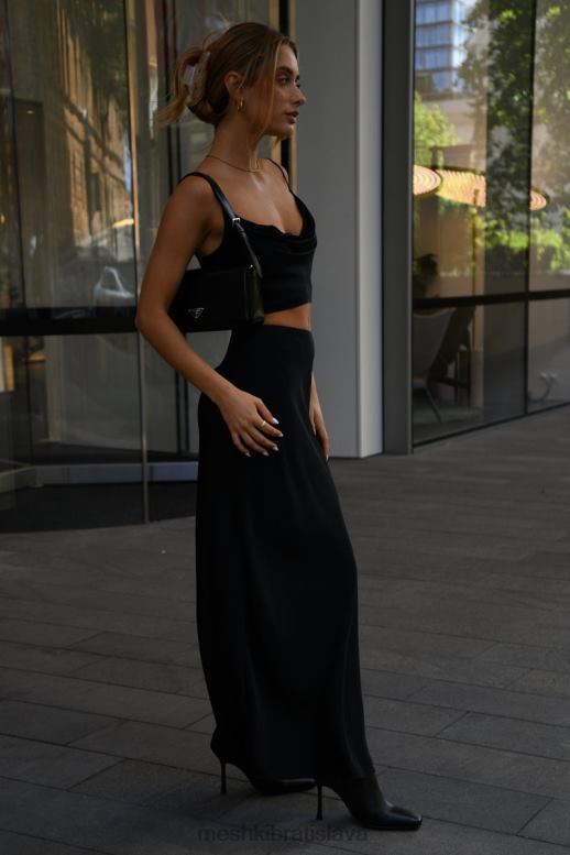 Meshki maková saténová maxi sukňa oblečenie čierna 4N0F61527