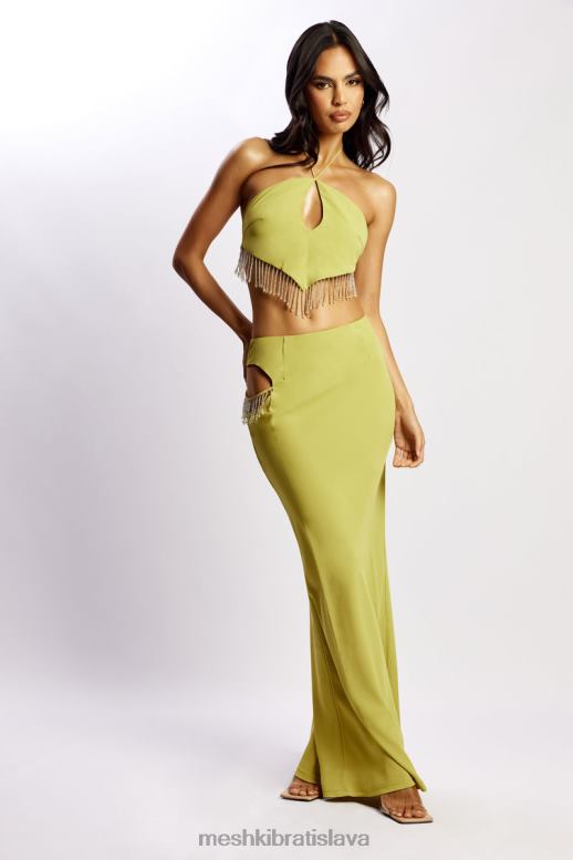 Meshki maxi sukňa jayleen so strapcami oblečenie chartreuse 4N0F61551