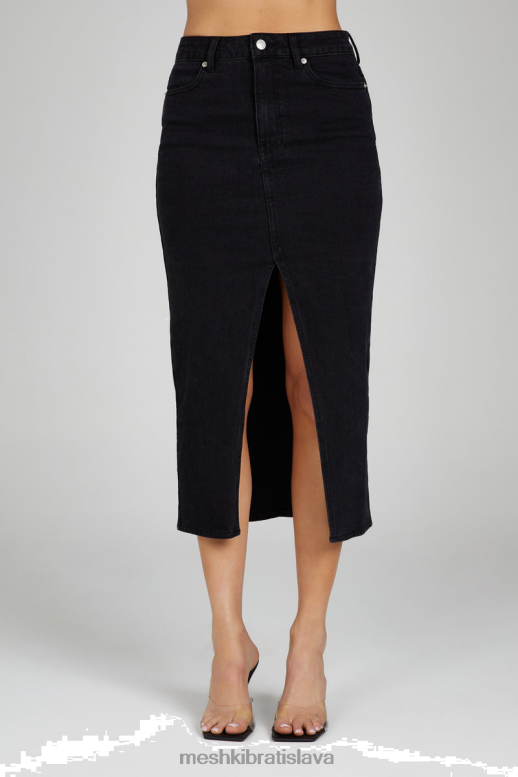 Meshki akáciová denimová midi sukňa oblečenie umyté na čierno 4N0F61299