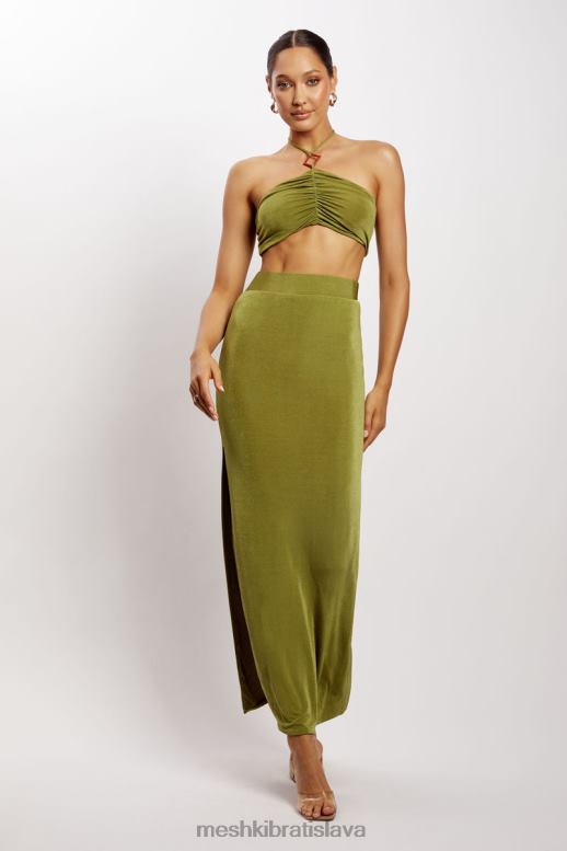 Meshki alizeh ruched halter crop top oblečenie zelená 4N0F61203