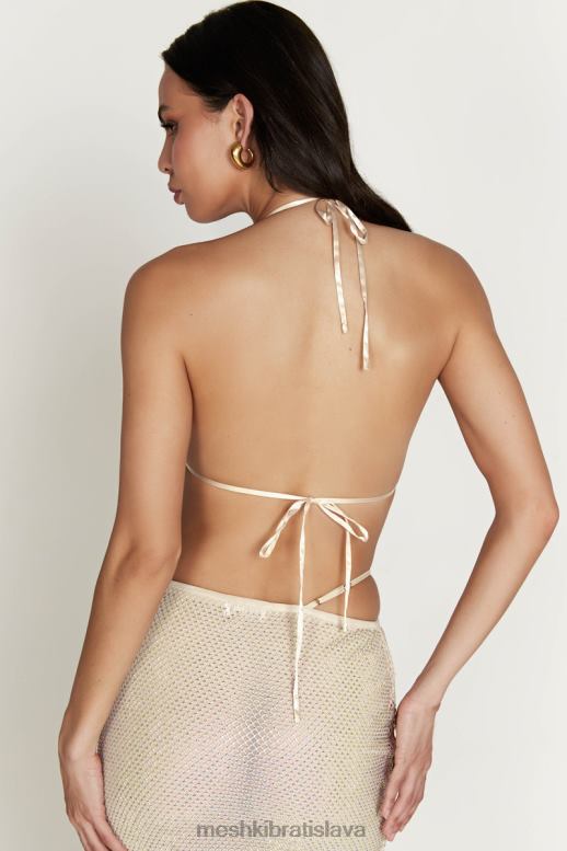 Meshki casey mesh diamante halter crop oblečenie krém 4N0F6927