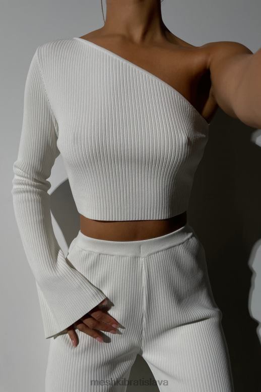 Meshki crop top s rozšíreným rukávom rue na jedno rameno oblečenie biely 4N0F6974