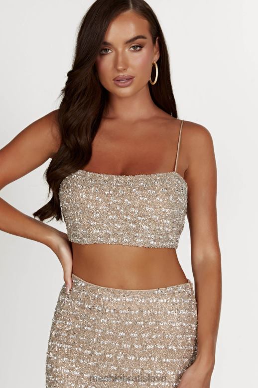Meshki eva zdobený crop top oblečenie striebro 4N0F6894