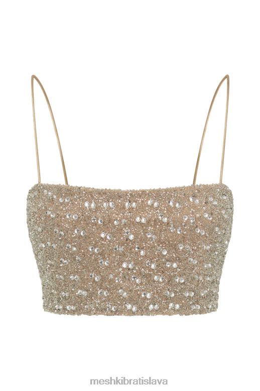Meshki eva zdobený crop top oblečenie striebro 4N0F6894