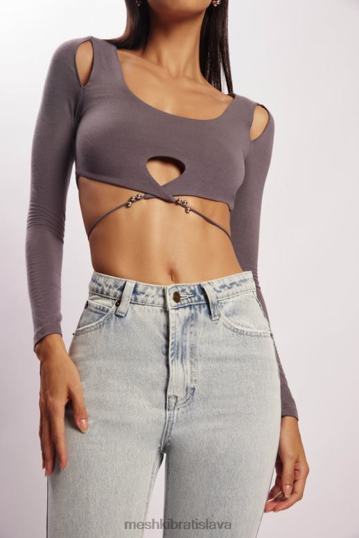 Meshki jessie crop top s dlhým rukávom oblečenie drevené uhlie 4N0F61134