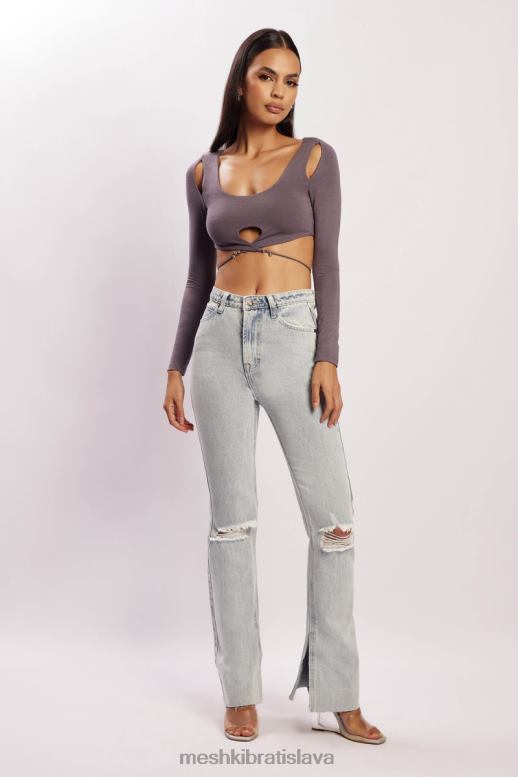 Meshki jessie crop top s dlhým rukávom oblečenie drevené uhlie 4N0F61134