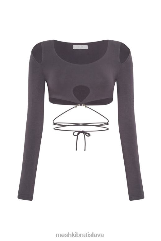 Meshki jessie crop top s dlhým rukávom oblečenie drevené uhlie 4N0F61134