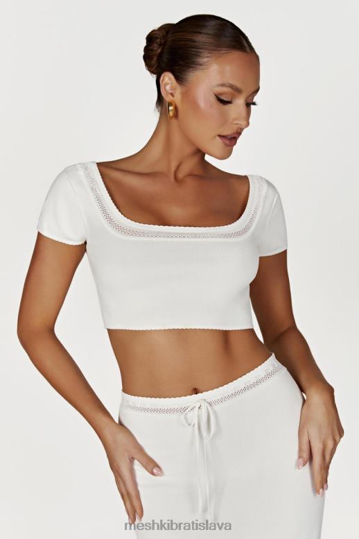 Meshki pletený crop top penelope pointelle oblečenie biely 4N0F6904