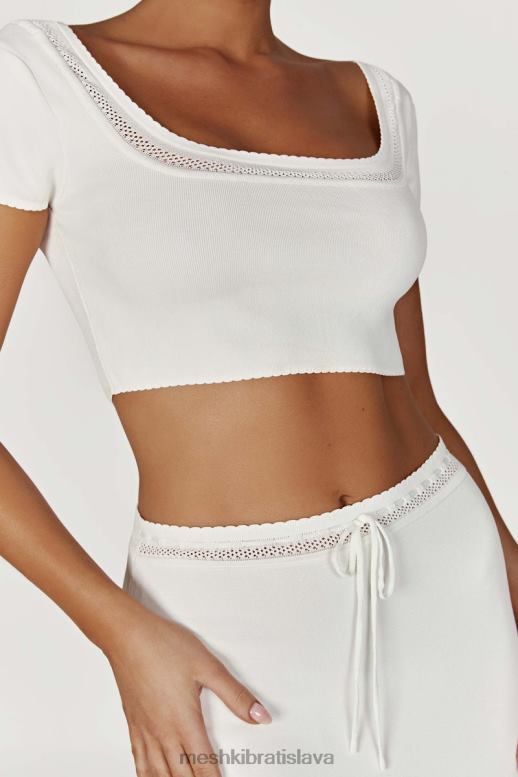 Meshki pletený crop top penelope pointelle oblečenie biely 4N0F6904