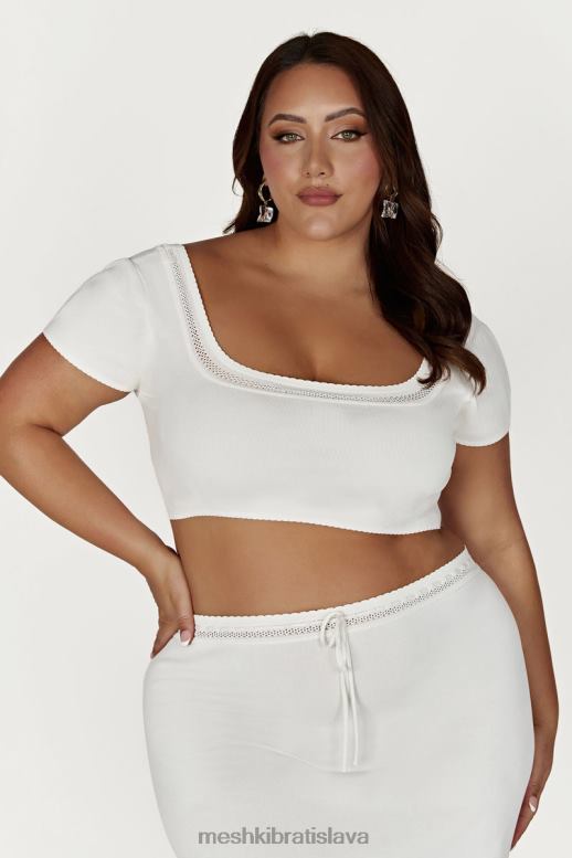 Meshki pletený crop top penelope pointelle oblečenie biely 4N0F6904