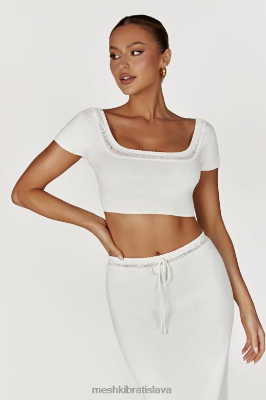 Meshki pletený crop top penelope pointelle oblečenie biely 4N0F6904