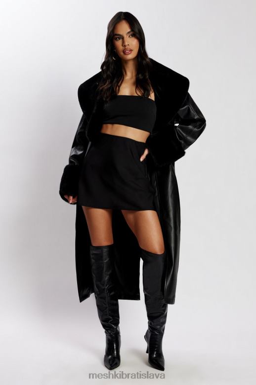 Meshki rebekah oversized pu trenčkot s kožušinovým lemom oblečenie čierna 4N0F61647
