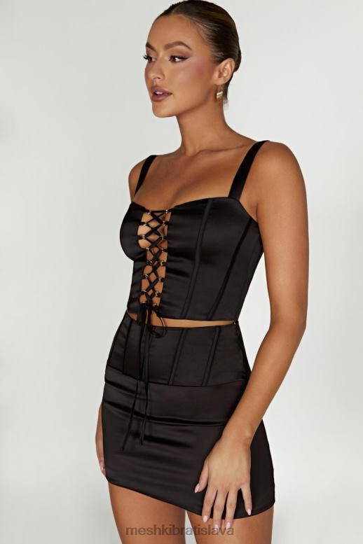 Meshki šarlátový saténový korzetový top oblečenie čierna 4N0F6971