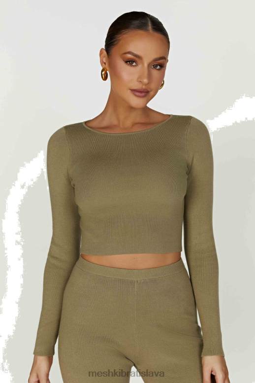 Meshki Haisley pletený top s dlhým rukávom oblečenie olivový 4N0F6906