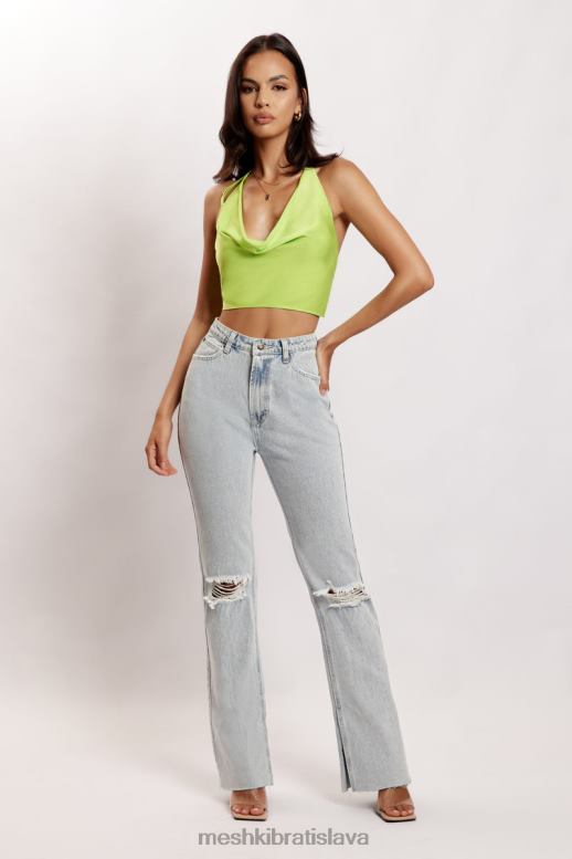 Meshki amy saténový top s výstrihom oblečenie limetková zelená 4N0F61183