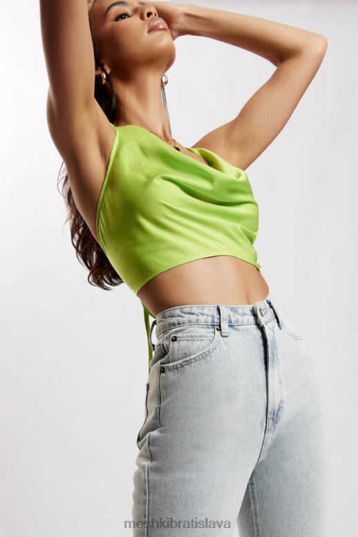 Meshki amy saténový top s výstrihom oblečenie limetková zelená 4N0F61183