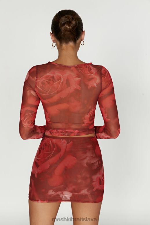 Meshki blaine sieťovaný top s dlhým rukávom oblečenie nadrozmerná potlač ruží 4N0F61018
