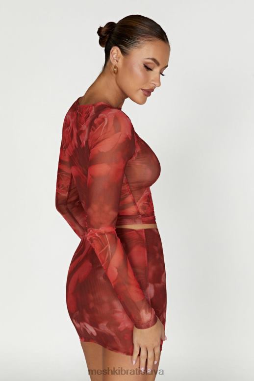 Meshki blaine sieťovaný top s dlhým rukávom oblečenie nadrozmerná potlač ruží 4N0F61018