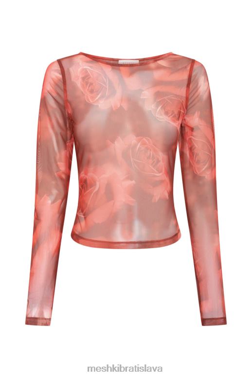 Meshki blaine sieťovaný top s dlhým rukávom oblečenie nadrozmerná potlač ruží 4N0F61018