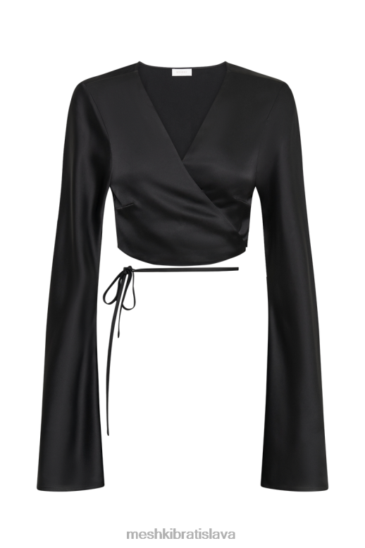 Meshki elaine saténový top s dlhým rukávom oblečenie čierna 4N0F6850