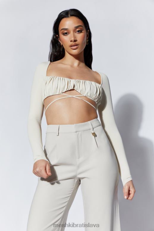 Meshki geesou ruched busta s dlhým rukávom zaväzovací top oblečenie pšenica 4N0F61082