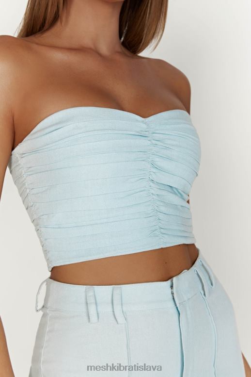 Meshki mckenna naberaný ľanový top oblečenie prášková modrá 4N0F61044