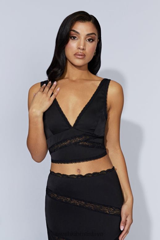 Meshki monet čipkovaný top oblečenie čierna 4N0F6987