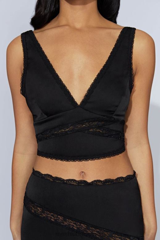 Meshki monet čipkovaný top oblečenie čierna 4N0F6987