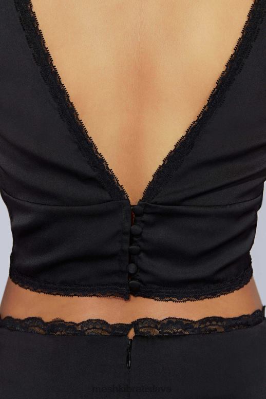 Meshki monet čipkovaný top oblečenie čierna 4N0F6987
