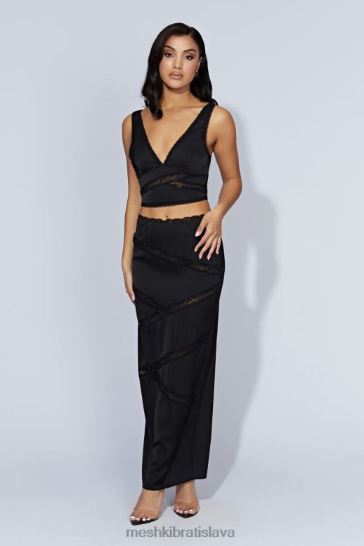 Meshki monet čipkovaný top oblečenie čierna 4N0F6987