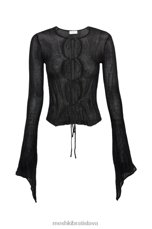 Meshki úpletový top akari so svetlým rukávom oblečenie čierna 4N0F6830