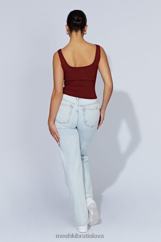 Meshki rebrovaný top so štvorcovým výstrihom meghan oblečenie čerešňová čokoláda 4N0F6981