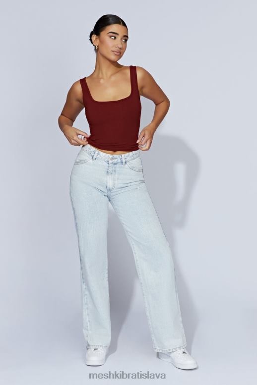 Meshki rebrovaný top so štvorcovým výstrihom meghan oblečenie čerešňová čokoláda 4N0F6981