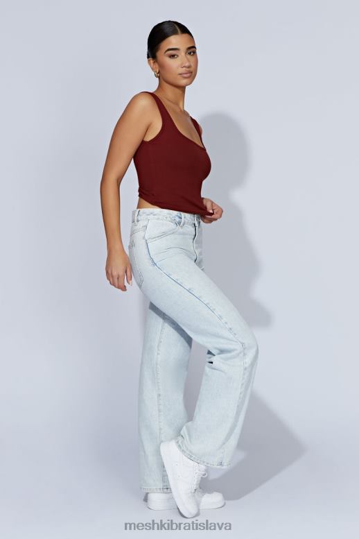 Meshki rebrovaný top so štvorcovým výstrihom meghan oblečenie čerešňová čokoláda 4N0F6981