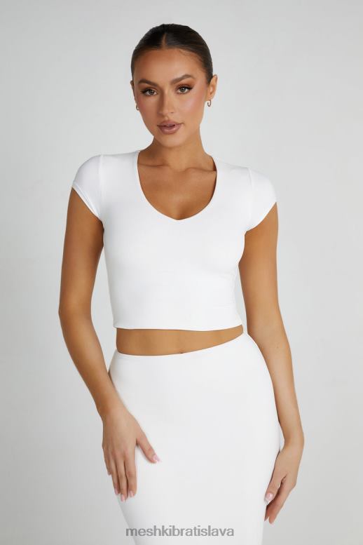 Meshki top s výstrihom do V z recyklovaného nylonu olympia oblečenie biely 4N0F6799