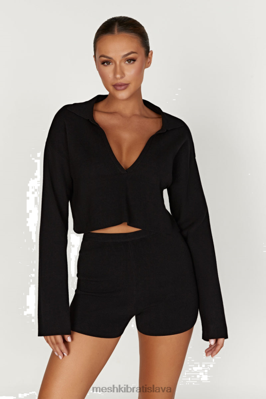 Meshki Lennox pletený sveter s golierom oblečenie čierna 4N0F6913