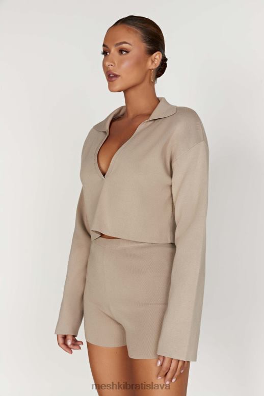 Meshki Lennox pletený sveter s golierom oblečenie taupe 4N0F6893