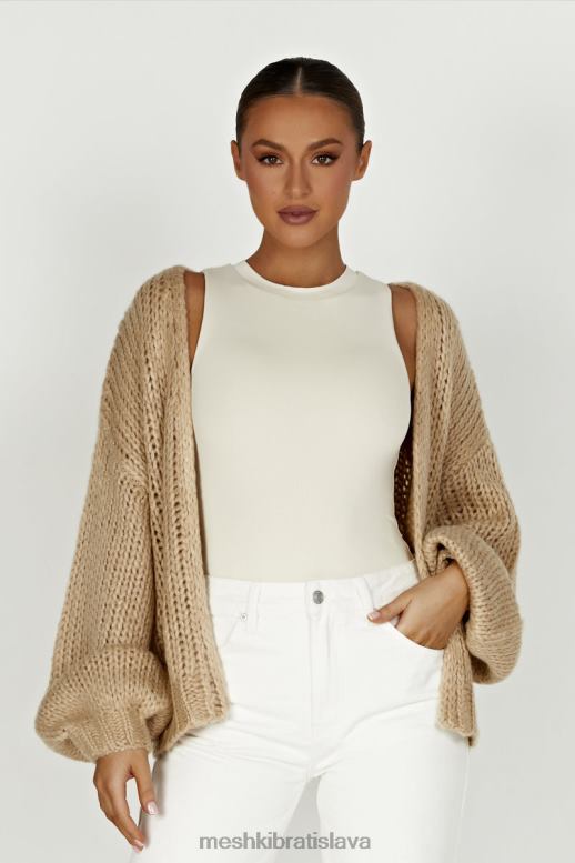 Meshki irina hrubý pletený kardigan oblečenie taupe 4N0F61627