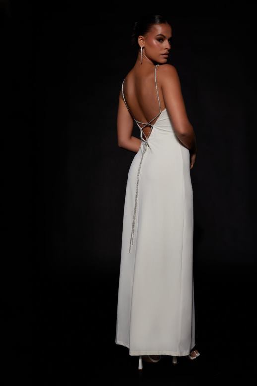 Meshki Dionne criss cross diamantové maxi šaty oblečenie kosť 4N0F6550