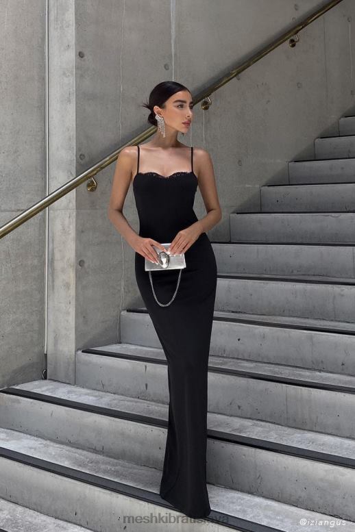 Meshki amorette čipkované maxi šaty oblečenie čierna 4N0F6287