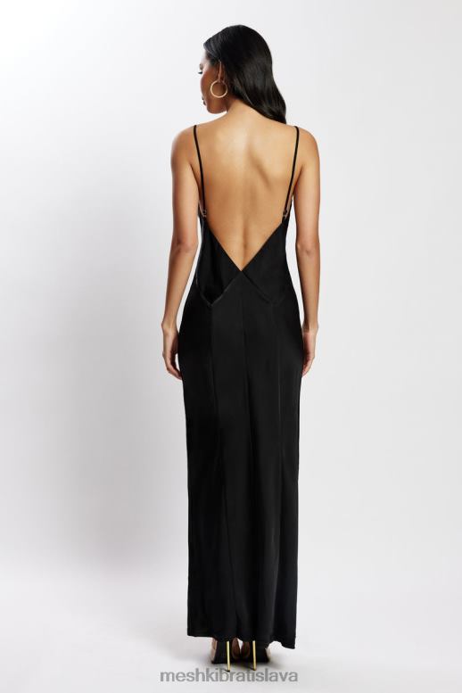 Meshki baily saténové maxi šaty oblečenie čierna 4N0F6555