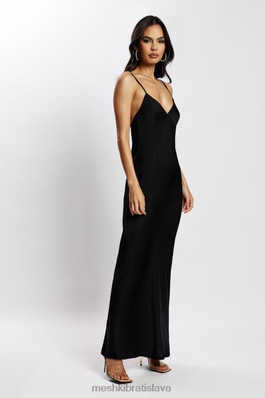 Meshki baily saténové maxi šaty oblečenie čierna 4N0F6555