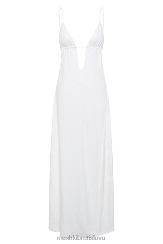 Meshki efektné ľanové maxi šaty oblečenie biely 4N0F6379