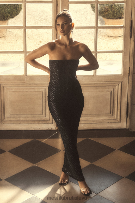 Meshki flitrové maxi šaty gemma bez ramienok oblečenie čierna 4N0F638