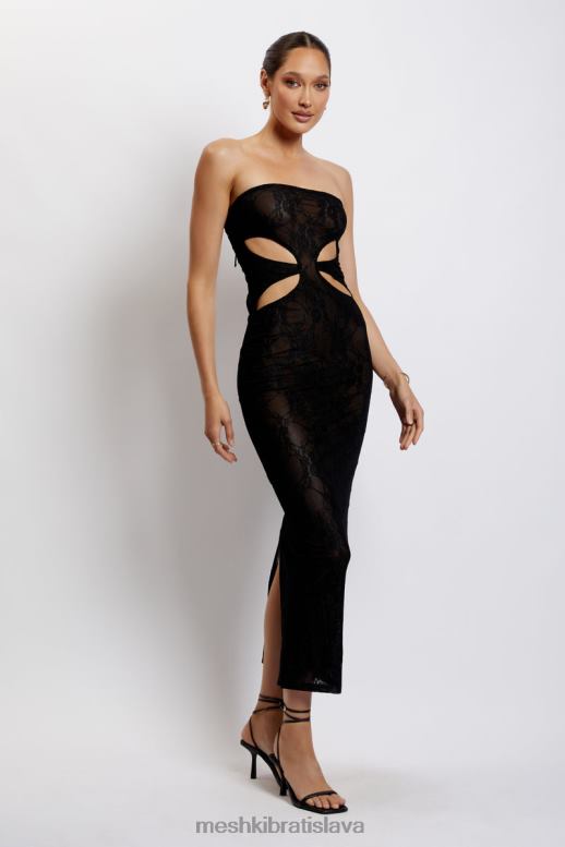 Meshki krista vystrihnuté bandeau maxi šaty oblečenie čierna 4N0F6722