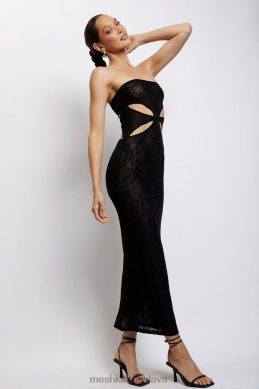 Meshki krista vystrihnuté bandeau maxi šaty oblečenie čierna 4N0F6722