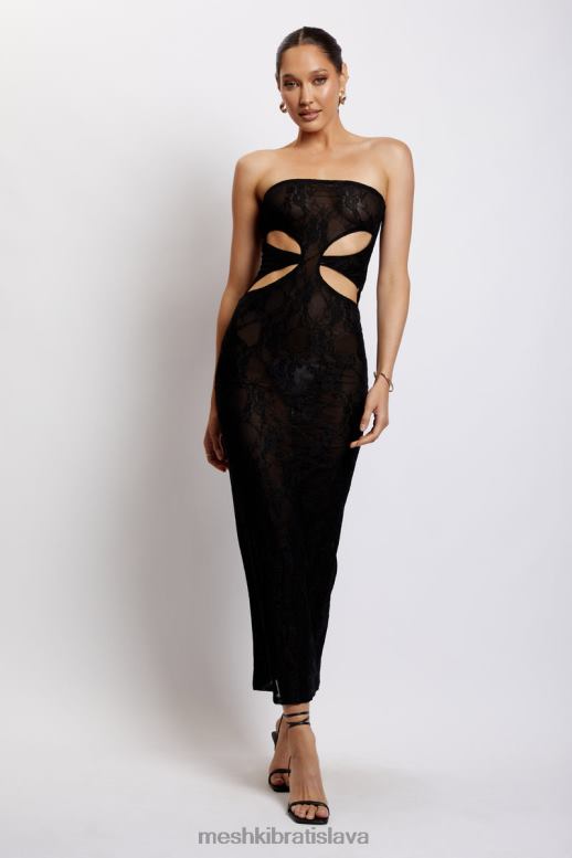 Meshki krista vystrihnuté bandeau maxi šaty oblečenie čierna 4N0F6722