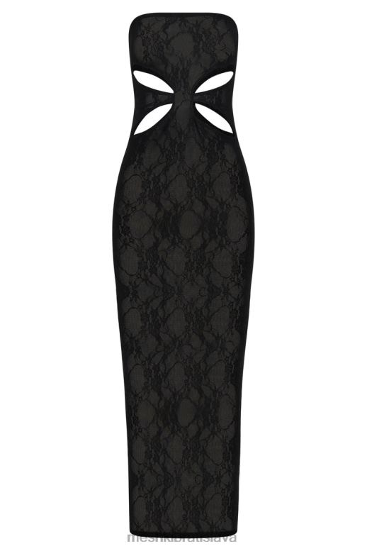 Meshki krista vystrihnuté bandeau maxi šaty oblečenie čierna 4N0F6722