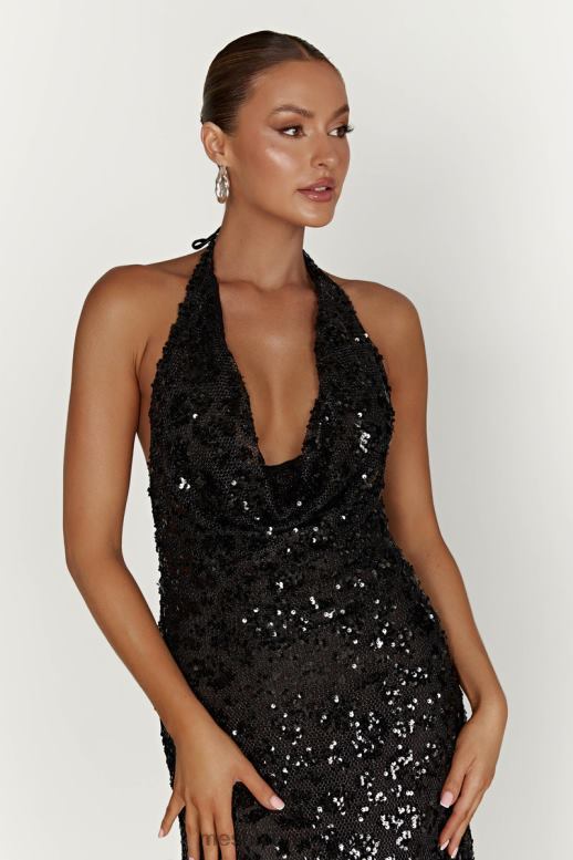 Meshki nicola flitrové maxi šaty s hlbokým výstrihom oblečenie čierna 4N0F6395